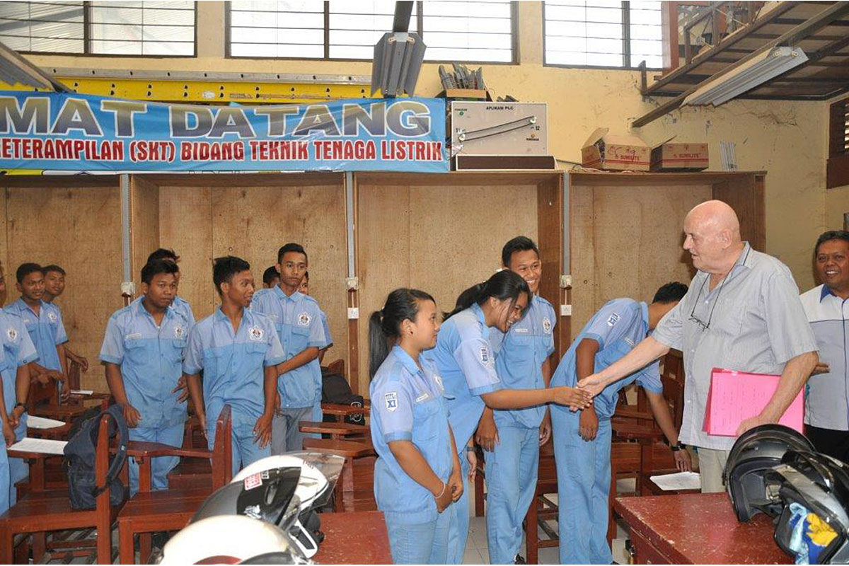 Future electricians practice wiring